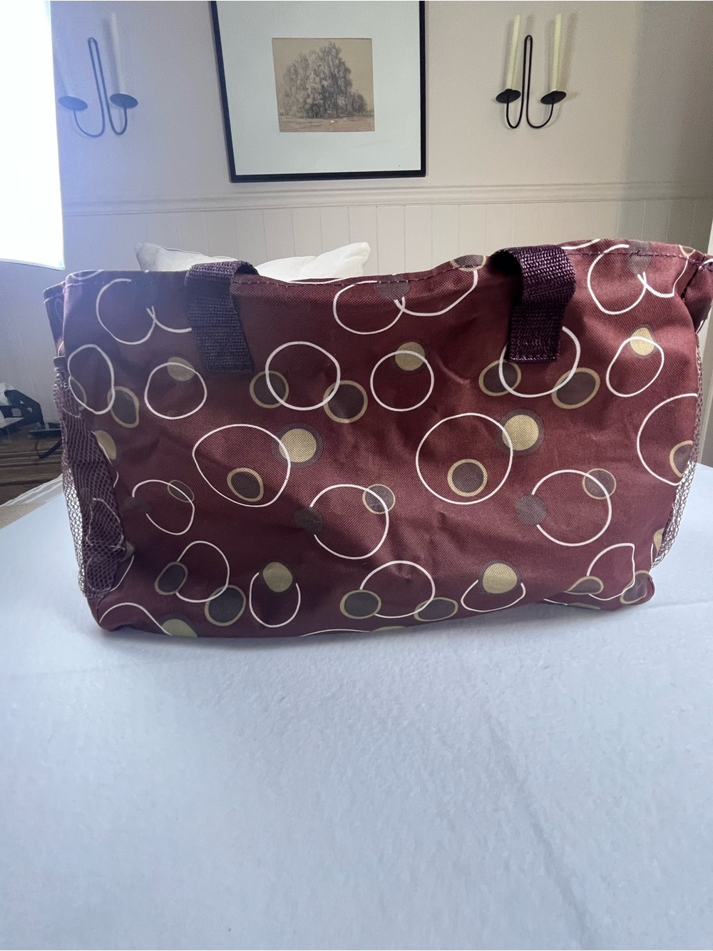 Everyday Maroon Circle-Print Tote Bag vinyl/ canvas - sku 177
